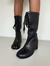 economico Stivali alla caviglia-stivali tabi da donna in similpelle con punta divisa e design allacciato, stivaletti alla moda, streetwear d&#039;avanguardia, cosplay &amp;abbigliamento casual da festa
