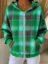 economico Felpe a Strisce e Geometriche-Per donna Felpe con cappuccio Patchwork Cerniera Tasca Grafico Plaid Moda Casual Manica Lunga Con Cappuccio Top Regolari Streetwear Abbigliamento Quotidiano Blu Giallo Viola Marrone Verde Autunno