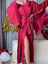 Χαμηλού Κόστους Γυναικεία Πιτζάμες Onesies-Γυναικεία Πυτζάμες Σαλόνια Νυχτικιά Ολόσωμες Φόρμες Ζεστό Μοντέρνα Σέξι Μονόχρωμες Σατέν Μεταξωτές Πιτζάμες Πιτζάμες Κορδόνι Δαντέλα Σπίτι Μακρυμάνικο Λαιμόκοψη V