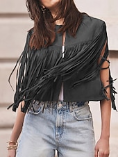 tanie Zwykły zbiornik-Damskie Bluzka Frędzel Równina Zachodni Bez rękawów W serek Zwykłe topy Święto Wyjściowe Czarny Jasnobrązowy Lato Wiosna