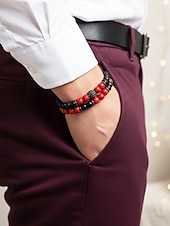 cheap Men's Jewelry-Men's Christmas Gift Natural Stone Beaded Bracelet Set, Multi-Color, Unique Matte &amp; Polished Stones, Stylish Accessory for Holiday Parties, Casual Wear and Festive Occasions