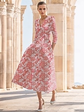 preiswerte Cocktailkleider-A-Linie Knöchellänge Cocktailkleider Partykleider Elegant Vintage Halbarm V Ausschnitt Hochzeit Formell Jacquard mit Blumenmuster Schlitz Tasche