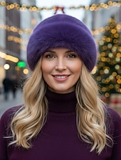 Damskie zimowe berety ze sztucznego futra, miękkie, puszyste i ciepłe czapki w stylu vintage, eleganckie, wielokolorowe czapki na świąteczne stylizacje i na zimną pogodę tanie Kapelusze damskie-Damskie zimowe berety ze sztucznego futra, miękkie, puszyste i ciepłe czapki w stylu vintage, eleganckie, wielokolorowe czapki na świąteczne stylizacje i na zimną pogodę