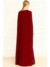 billiga Ballgowns för kvällsbruk-A-linje Golvlång Balklänning med kappa Kvälls klänningar Formell klädsel Elegant Vintage Den lilla svarta Ärmlös Hög hals Formell Bröllop Caper Spets Stretch crepe med Broderad Sjal