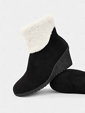 abordables Botas de nieve e invierno-Mujer Botas Botas de nieve Trabajo Diario Botines Botines Cremallera Tacón Cuña Dedo redondo Felpa Ante Sintético Cremallera Negro