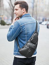 baratos Bolsas para Homem-bolsa tiracolo masculina de couro premium - mochila tiracolo estilosa com vários zíperes para uso diário, viagens e atividades ao ar livre