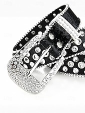 levne Dámský pásek-Dámský vánoční třpytivý pásek – umělá kůže s křišťálovými cvočky a stříbrnou přezkou, slavnostní červený design, ideální pro sváteční outfity