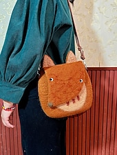 olcso Keresztpántos táskák-női filc crossbody táska, aranyos róka alakú válltáska, vintage kézzel készített állatmintás kézitáska hölgyeknek alkalmi mindennapi utazáshoz