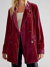 economico Blazer e Completi-Per donna Blazer Blazer di velluto Confortevole Tasca Bottoni Moda Semplice Feste Festa / Sera Uscire Regolare Collo ripiegato Vestibilità regolare Manica Lunga Capispalla Nero Vino Verde scuro