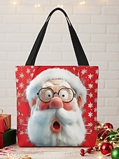 economico Borse con stampa grafica-borsa tote natalizia da donna – design di Babbo Natale con albero di Natale festivo e fiocchi di neve, divertente e stravagante, regalo perfetto per le feste di Natale, le festività invernali e lo shopping