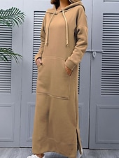 Χαμηλού Κόστους Φούτερ &amp; Φορέματα με κουκούλα-Γυναικεία Μίντι φόρεμα Φόρεμα με κουκούλα Μοντέρνα Καθημερινά Γραφείο Εξόδου Κανονικό Σκέτο Μακρυμάνικο Με Κουκούλα Μαύρο Κρασί Βυσσινί Πορτοκαλί Άνοιξη Φθινόπωρο Χειμώνας