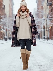 preiswerte Schnee- und Winterstiefel-Damenstiefel mit Keilabsatz aus braunem Wildleder und Kunstfellbündchen – stylisches Schnürdesign mit Quasten, warme und bequeme Winterstiefel für Freizeit und Outdoor