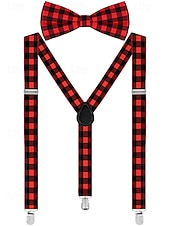 baratos Gravatas masculinas e gravatas borboleta-Conjunto de suspensório ajustável e gravata borboleta xadrez de Natal masculino, estilo casual e formal, perfeito para festas de fim de ano e presentes