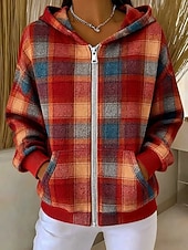 economico Felpe a Strisce e Geometriche-Per donna Felpe con cappuccio Patchwork Cerniera Tasca Grafico Plaid Moda Casual Manica Lunga Con Cappuccio Top Regolari Streetwear Abbigliamento Quotidiano Blu Giallo Viola Marrone Verde Autunno