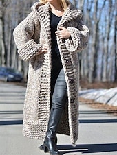 abordables Cárdigans y prendas de abrigo-Mujer Pulóveres Cárdigan Elegante Moda Ropa de calle Color sólido Con Capucha Retazos Botones De Punto Manga Larga Tops largos Tejer Exterior Diario Noche Negro Amarillo Otoño Invierno