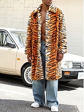 billige Jakker og frakker til herrer-Herre Vinterjakke Fuskepels Feriereise Daglig Hold Varm Fleece Høst Vinter Tigerpels Mote Gatemote Knaphul Lang Oransje Jakker