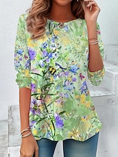 economico T-shirt floreale-Per donna Maglietta Grafico Piante Vintage Moda Elegante Manica Lunga Girocollo Top Regolari Quotidiano Weekend Stampato Blu Viola Verde Estate Primavera Autunno