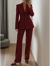 cheap Women's Suits-Women's 2 Pieces Stretch Crepe Single-Breasted Formal Wedding Guest Elegant Vintage Contemporary Long Sleeve Notch Lapel Lapel Cover Buttons