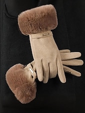 tanie Rękawiczki damskie-Damskie rękawiczki z ekranem dotykowym, materiał ze sztucznego futra poliestrowego, przytulne zimowe rękawiczki na Boże Narodzenie, eleganckie i stylowe, idealne na świąteczny prezent