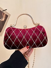 tanie Torby na ramię-Damska aksamitna pikowana wieczorowa torebka z diamentowymi akcentami – elegancka torebka na ramię na świąteczne przyjęcia, spotkania i specjalne okazje