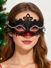 preiswerte Maskerade-Zubehör-Grüne Maskenmaske für Damen mit schwarzer Spitze und Strass-Details für Weihnachtsfeier, Ball &amp;Karneval