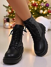 Botas de combate con purpurina roja para mujer: botines con cordones brillantes para mujer, ideales para Navidad, fiestas de invierno y salidas festivas. abordables Zapatos de Navidad para Mujeres-Botas de combate con purpurina roja para mujer: botines con cordones brillantes para mujer, ideales para Navidad, fiestas de invierno y salidas festivas.