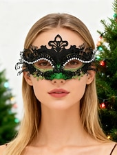 preiswerte Maskerade-Zubehör-Grüne Maskenmaske für Damen mit schwarzer Spitze und Strass-Details für Weihnachtsfeier, Ball &amp;Karneval
