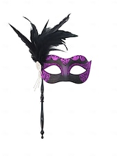 billige Maskerade Tilbehør-Håndholdt maskerademaske med grønn fjær for kvinner, strass og perledetaljer til julefest og Great Gatsby-ball &amp;karneval