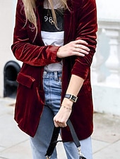 preiswerte Blazer &amp; Anzüge-Damen Blazer Samtblazer Bequem Tasche Mode Einfach Party Party / Abend Regulär Umlegekragen Normale Passform Langarm Oberbekleidung Blau Schwarz Wein Herbst Winter