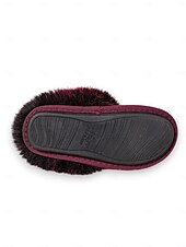 お買い得  レディース・スリッパ＆ビーチサンダル-花の刺繍が施された女性用のバーガンディ色のフェイクファースリッパ - クリスマス、ホリデーギフト、冬のリラックスに最適な、暖かく快適な室内履き