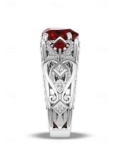 voordelige Dames ringen-Rode hartvormige edelsteenring voor dames met verzilverde band – elegante sieraden als kerstcadeau en voor feestdagen