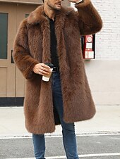 voordelige Herenjacks &amp; jassen-Voor heren Winterjack Jas van imitatiebont Vakantie Dagelijks Thermisch Warm Fleece Herfst Winter Effen Modieus Streetwear Revers Lang Koffie Jacks