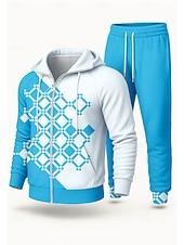 Χαμηλού Κόστους Αθλητικά κοστούμια-Ανδρικά Φούτερ με Κουκούλα Φόρμα Φόρμα 2 τεμαχίων Κορδόνι Κουμπώσου Γεωμετρικό Ρούχα σύνολα Φθινόπωρο Χειμώνας Μπλε Πορτοκαλί Επάγγελμα Για Υπαίθρια Χρήση Ταξίδια Ελαφρύ Μοντέρνα Μακρυμάνικο