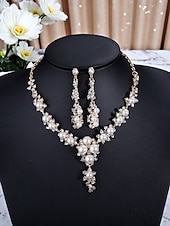 baratos Colar Feminino-Conjunto de colar e brincos de pérolas e strass feminino, joias vintage elegantes para bailes de gatsby, casamentos &amp;festas noturnas
