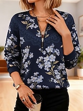 economico Felpe Floreali-Per donna Felpa Pullover Felpe con cerniera Cerniera Stampato Floreale Moda Casual Manica Lunga Girocollo Top Regolari Casuale Streetwear Abbigliamento Quotidiano Rosa Blu marino Primavera Autunno
