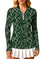 baratos Camisa Feminina-Mulheres Geométrica Arte abstrata Moletom Polo Tops Camisa Camisa Esportiva Manga Longa Imprimir Quarter Zip Pullover UPF50+ Resistente a UV Proteção UV Elástico Respirável Voleibal Tênis Golfe