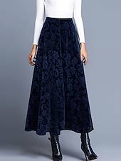 cheap Graphic Skirts-Women's Elegant Fashion Casual Maxi High Waist Skirts Floral Floral Micro-elastic Daily Street Blue Wine Purple Green Spring