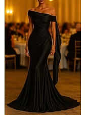 abordables Vestidos de Noche Sirena-Corte Trompeta Sirena Hasta el Suelo Trajes de gala Vestidos de noche Corte Cenicienta Vestimenta formal Elegante Sin Mangas Un Hombro Boda Formal Vestido rosa Satén elástico con Plisado
