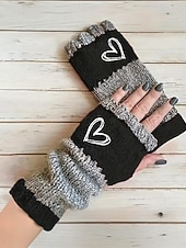 abordables Guantes de mujer-Guantes de punto navideños para mujer con diseño de corazón bordado, varios colores, accesorios de invierno acogedores para la temporada navideña.