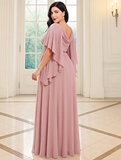economico Lunghezza del pavimento-A-Line Abito da Sposa per Invitate Lunghezza Piena Abiti Formali Abito da Sera Abito Madre della Sposa Manica Lunga V Neck Elegante Vintage Festa Chiffon con Perline