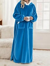 preiswerte Damen Schlafoberteile und -unterteile-Damen Schlafanzug Freizeitkleidung Flanell Warm Mode Tragbarer Decken-Hoodie Einfarbig Tasche Heim Täglich Bett Langarm Kapuzenpullover Schwarz Marineblau Königsblau Grün Hellgrau Herbst Winter