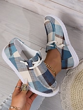 abordables Zapatillas de mujer-Zapatos sin cordones a cuadros para mujer: zapatos casuales y acogedores para Navidad, reuniones de invierno y relajación festiva.