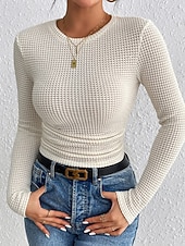 abordables Camiseta lisa-Mujer Pulóveres Pull-over Ropa de calle Casual Color sólido Cuello Barco De Punto Manga Larga Tops regulares Tejer Diario Noche Fin de semana Blanco Primavera Otoño