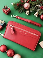 Χαμηλού Κόστους Πορτοφόλια-Γυναικείο χριστουγεννιάτικο πορτοφόλι μεγάλης χωρητικότητας, πολλαπλών χρωμάτων, από συνθετικό δέρμα με λεπτομέρεια φερμουάρ, κομψό και πρακτικό, ιδανικό για δώρο διακοπών και καθημερινή χρήση