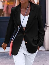 cheap Blazers &amp; Suits-Women's Blazer Comfortable Pocket Buttons Active Plain Outdoor Vacation Going out Weekend Regular Turndown Regular Fit Long Sleeve Outerwear Black White Wine Fall Winter