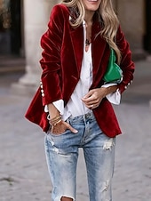 نسائي سترة بليزرات مخملية مريح Buttons موضة سهل رسمي الأماكن المفتوحة عادية طوي عادي كم طويل ملابس خارجية أسود أحمر أزرق الخريف الشتاء رخيصةأون بليزر وبدلات-نسائي سترة بليزرات مخملية مريح Buttons موضة سهل رسمي الأماكن المفتوحة عادية طوي عادي كم طويل ملابس خارجية أسود أحمر أزرق الخريف الشتاء