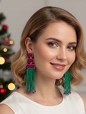 Недорогие Женская серьга-женские красные и зеленые серьги-кисточки из бисера — праздничные рождественские украшения, аксессуары для праздничных вечеринок и зимних нарядов