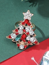 economico Anelli da donna-Anello da donna a forma di albero di Natale: materiali in lega e zirconia, design festivo con pietre rosse, verdi e trasparenti, perfetto per feste di Natale e regali