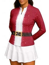 cheap Sports Christmas-Christmas Women&#039;s Geometric Santa Claus Sport Shirt Tennis Shirt Tennis Top Long Sleeve Zipper Floral UPF50+ UV Resistant High Elasticity Moisture Wicking Breathable Volleyball Tennis Golf High Neck