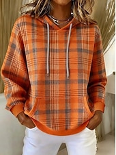 Χαμηλού Κόστους Ριγέ και Γεωμετρικά Φούτερ-Γυναικεία Φούτερ πουλόβερ με κουκούλα και πουλόβερ Κουρελού Στάμπα Μπροστινή τσέπη Γραφική Γεωμετρικό Καρό Ζεστό Βίντατζ Καθημερινό Μακρυμάνικο Με Κουκούλα Κανονικά μπλουζάκια Causal